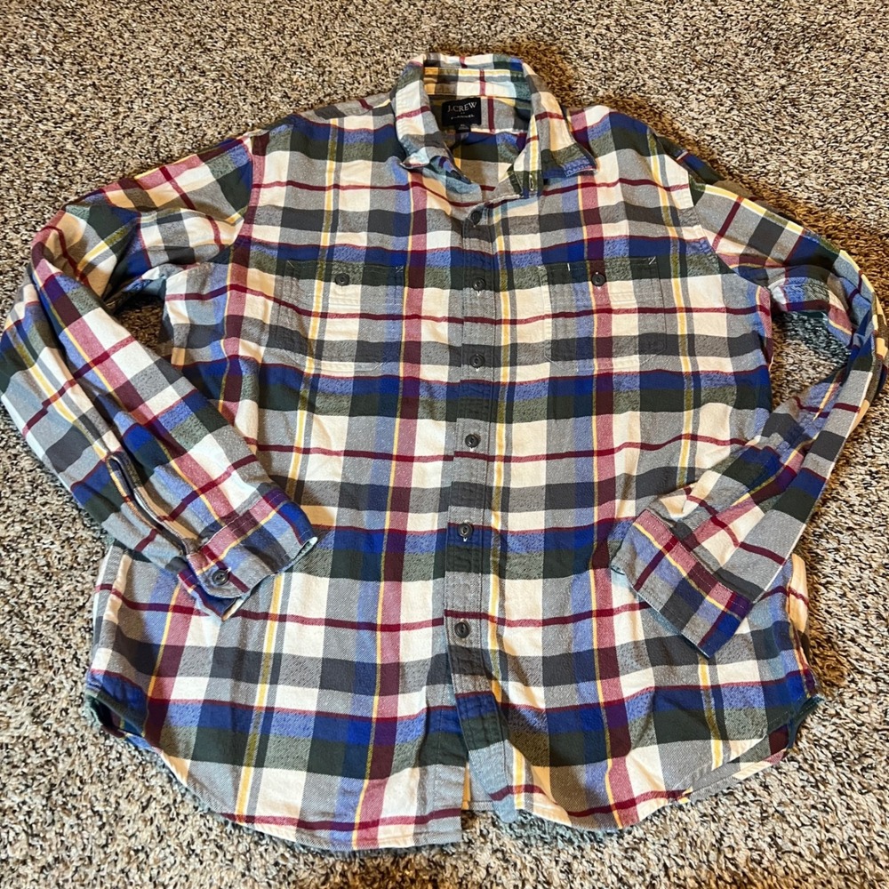 J Crew Flannel Long Sleeve Button Down Shirt Men's XL Plaid Casual Work Shirt